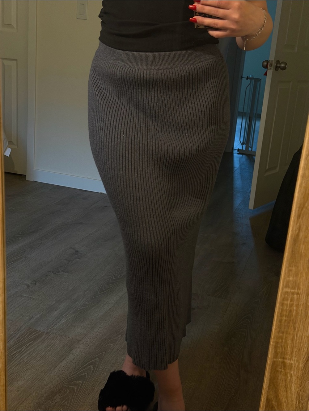 JustFab Charcoal Ribbed Midi Skirt